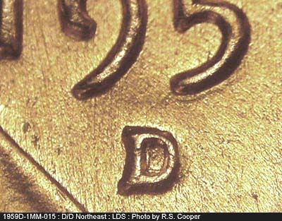 Die-stage C marker on 1959D•1MM•015 (1959 Repunched Mint Mark).