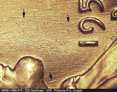 Die-stage C marker on 1959D•1MM•015 (1959 Repunched Mint Mark).