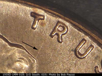Die-stage A marker on 1959D•1MM•018 (1959 Repunched Mint Mark).