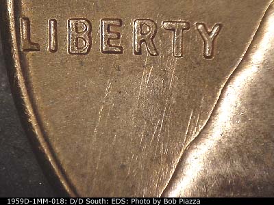 Die-stage A marker on 1959D•1MM•018 (1959 Repunched Mint Mark).