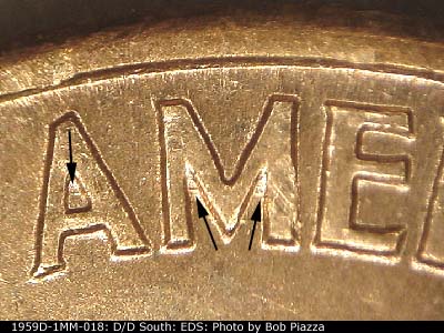 Die-stage A marker on 1959D•1MM•018 (1959 Repunched Mint Mark).