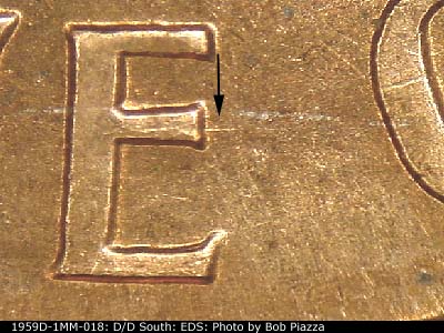 Die-stage A marker on 1959D•1MM•018 (1959 Repunched Mint Mark).