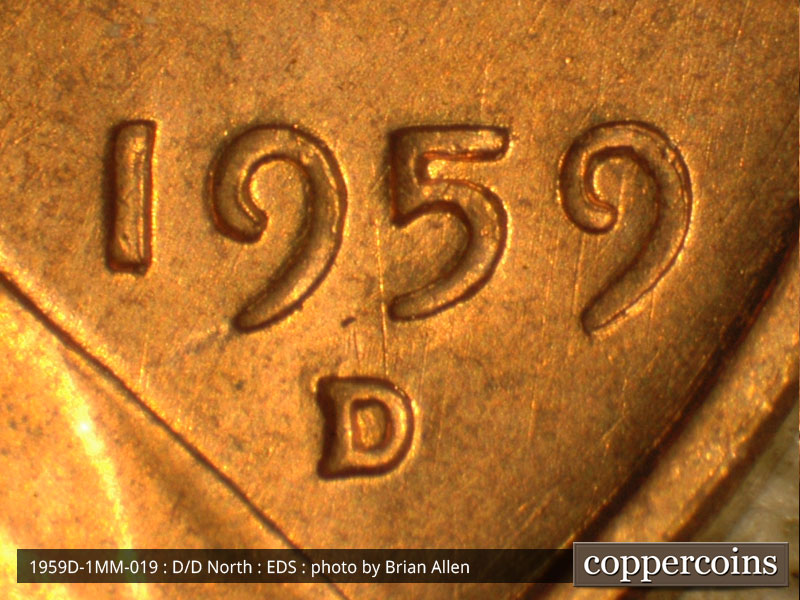 Die-stage A marker on 1959D•1MM•019 (1959 Repunched Mint Mark).