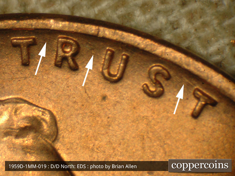 Die-stage A marker on 1959D•1MM•019 (1959 Repunched Mint Mark).