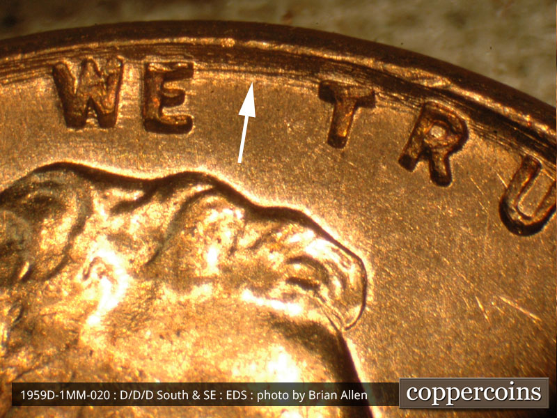 Die-stage A marker on 1959D•1MM•020 (1959 Repunched Mint Mark).