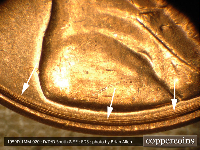 Die-stage A marker on 1959D•1MM•020 (1959 Repunched Mint Mark).