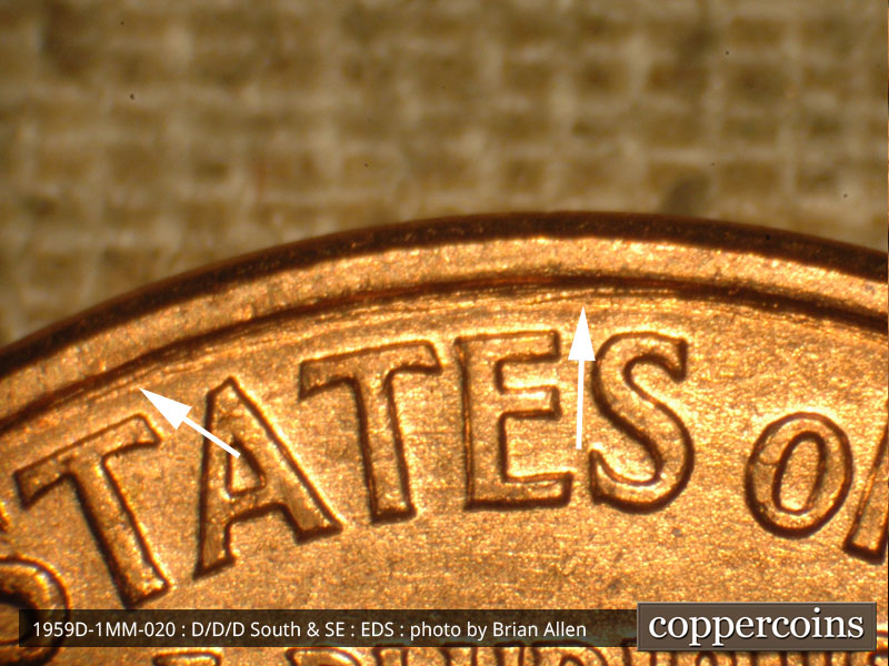 Die-stage A marker on 1959D•1MM•020 (1959 Repunched Mint Mark).