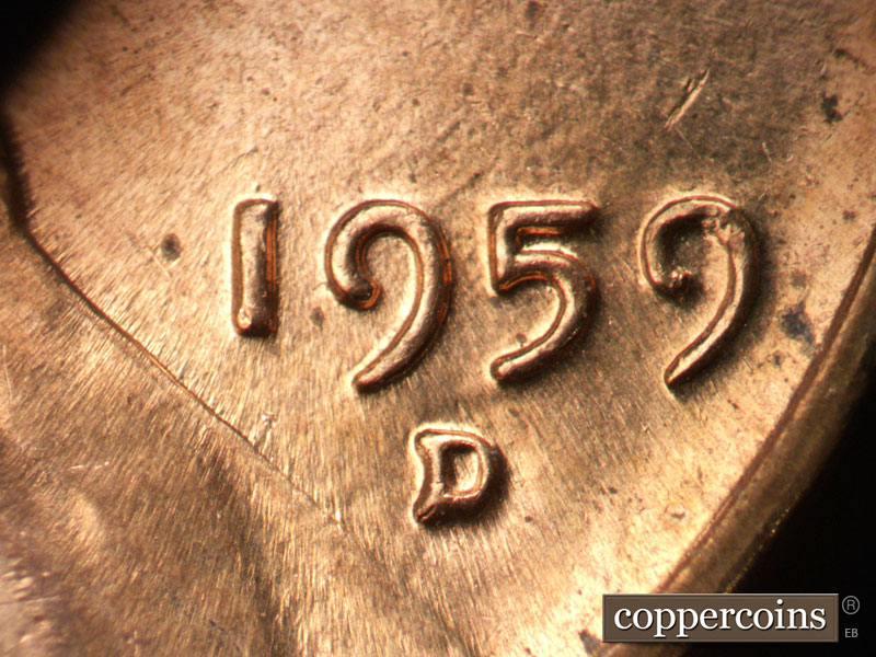 Die-stage B marker on 1959D•1MM•022 (1959 Repunched Mint Mark).