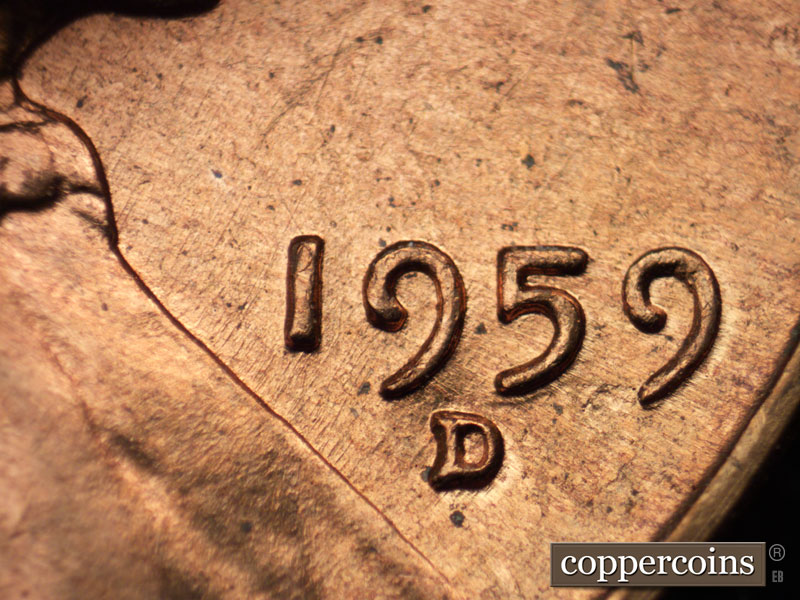 Die-stage B marker on 1959D•1MM•023 (1959 Repunched Mint Mark).