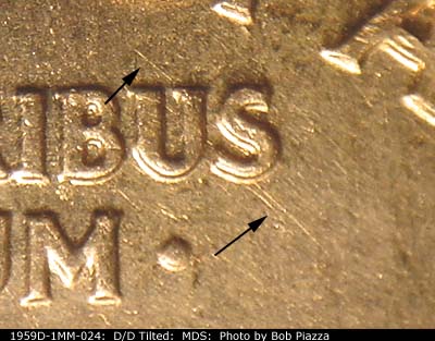 Die-stage B marker on 1959D•1MM•024 (1959 Repunched Mint Mark).