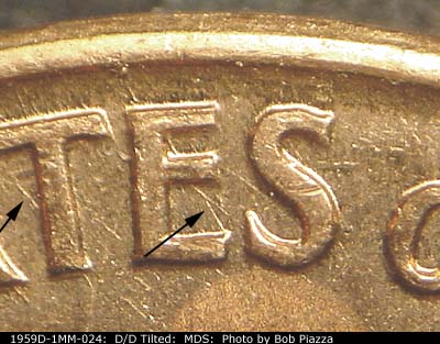 Die-stage B marker on 1959D•1MM•024 (1959 Repunched Mint Mark).