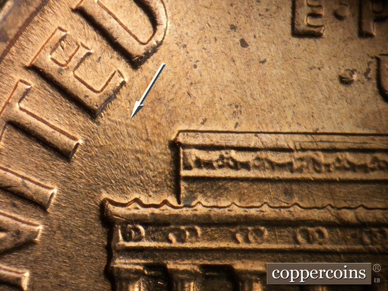 Die-stage B marker on 1959D•1MM•026 (1959 Repunched Mint Mark).