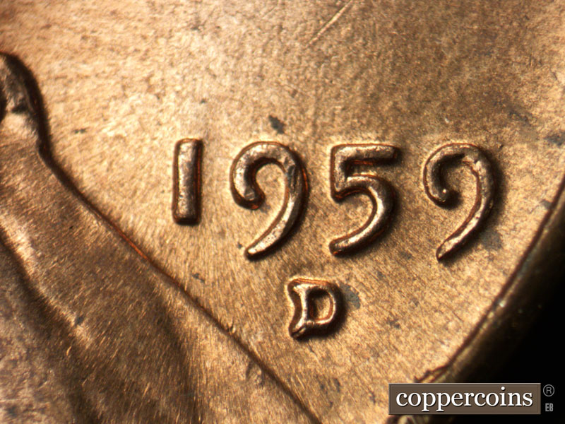 Die-stage B marker on 1959D•1MM•027 (1959 Repunched Mint Mark).