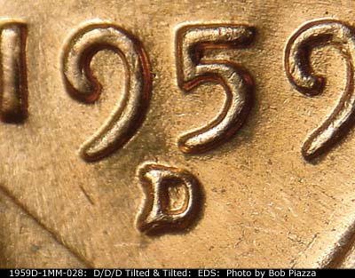 Die-stage A marker on 1959D•1MM•028 (1959 Repunched Mint Mark).