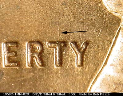Die-stage A marker on 1959D•1MM•028 (1959 Repunched Mint Mark).