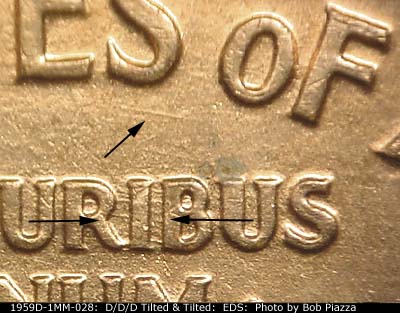 Die-stage A marker on 1959D•1MM•028 (1959 Repunched Mint Mark).