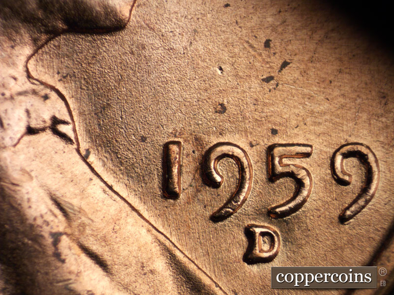 Die-stage B marker on 1959D•1MM•028 (1959 Repunched Mint Mark).