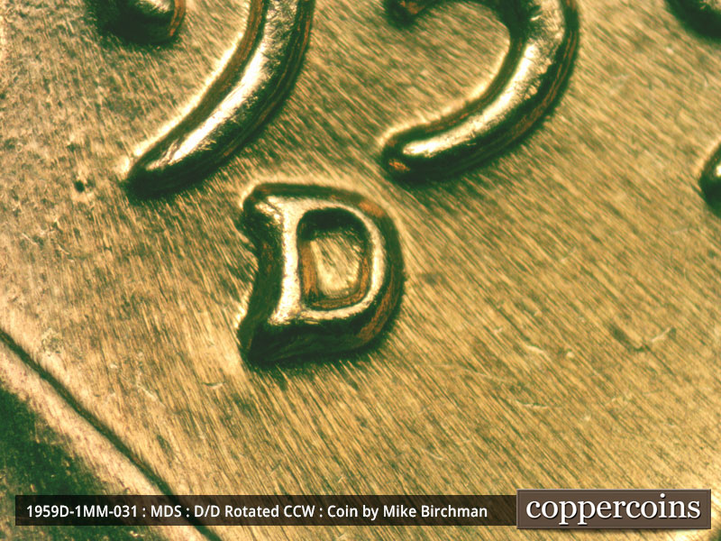 1959 Lincoln cent obverse, CopperCoins die 1959D•1MM•031.