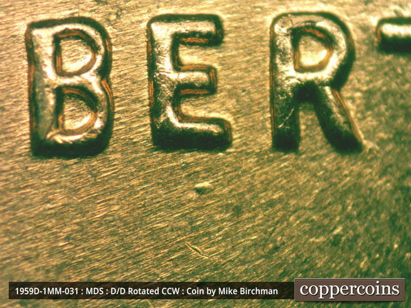 Die-stage B marker on 1959D•1MM•031 (1959 Repunched Mint Mark).