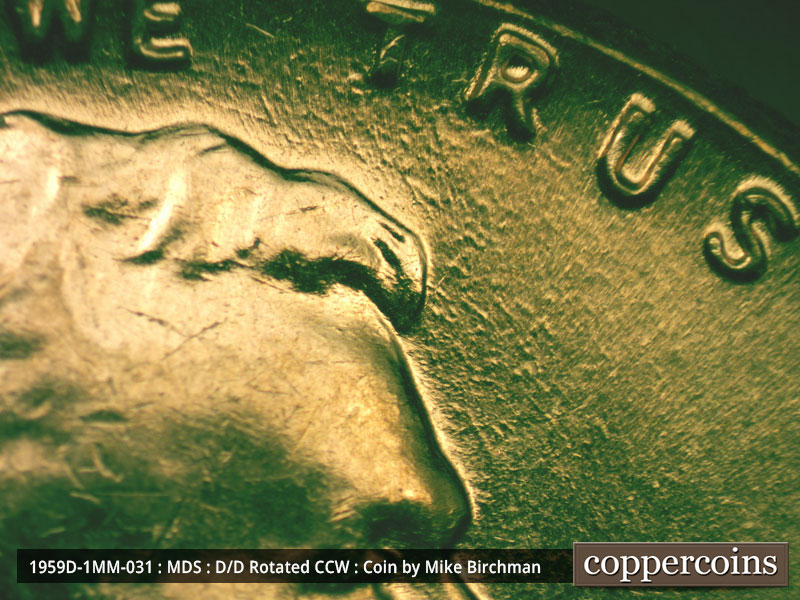 Die-stage B marker on 1959D•1MM•031 (1959 Repunched Mint Mark).