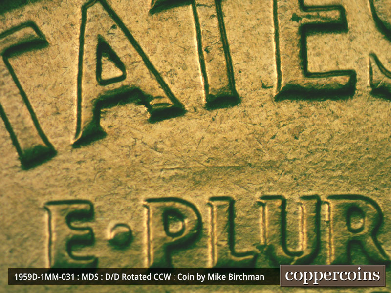 Die-stage B marker on 1959D•1MM•031 (1959 Repunched Mint Mark).