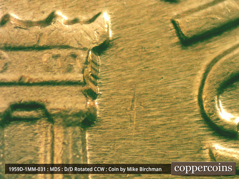 Die-stage B marker on 1959D•1MM•031 (1959 Repunched Mint Mark).