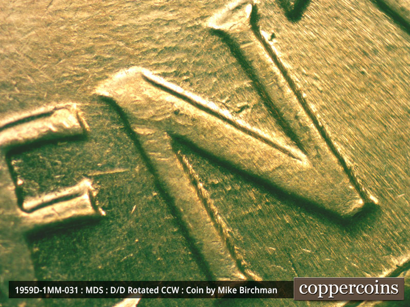 Die-stage B marker on 1959D•1MM•031 (1959 Repunched Mint Mark).