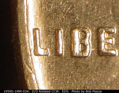 Die-stage A marker on 1959D•1MM•034 (1959 Repunched Mint Mark).