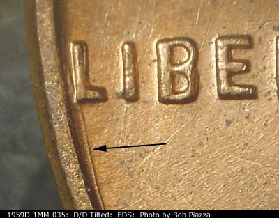 Die-stage A marker on 1959D•1MM•035 (1959 Repunched Mint Mark).