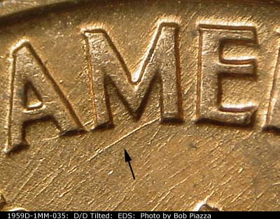 Die-stage A marker on 1959D•1MM•035 (1959 Repunched Mint Mark).
