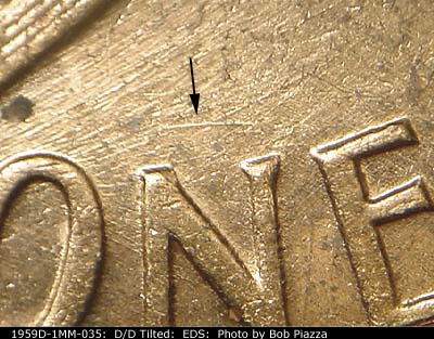 Die-stage A marker on 1959D•1MM•035 (1959 Repunched Mint Mark).