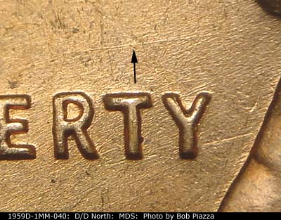 Die-stage B marker on 1959D•1MM•040 (1959 Repunched Mint Mark).