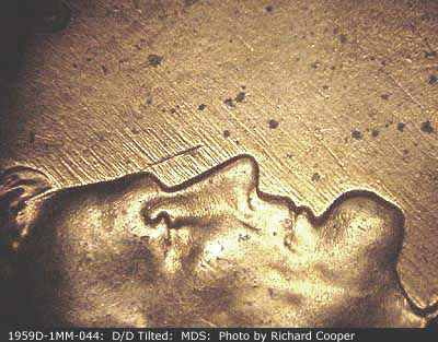 Die-stage B marker on 1959D•1MM•044 (1959 Repunched Mint Mark).