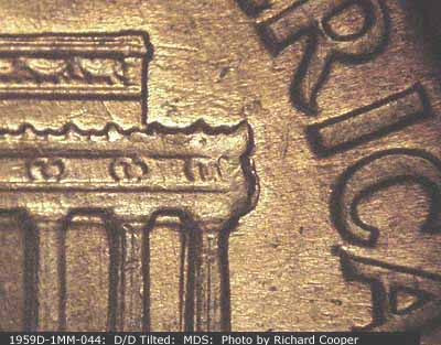 Die-stage B marker on 1959D•1MM•044 (1959 Repunched Mint Mark).