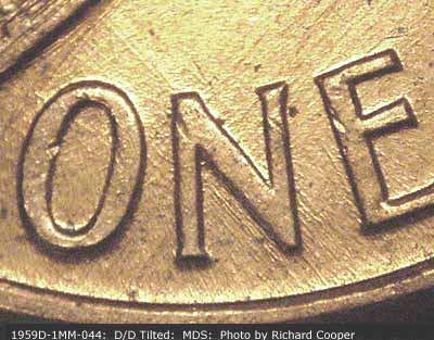 Die-stage B marker on 1959D•1MM•044 (1959 Repunched Mint Mark).