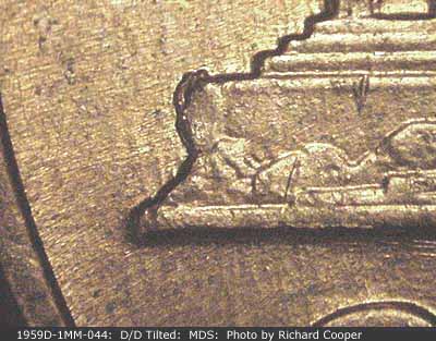 Die-stage B marker on 1959D•1MM•044 (1959 Repunched Mint Mark).