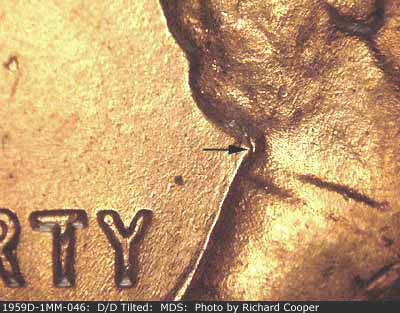 Die-stage B marker on 1959D•1MM•046 (1959 Repunched Mint Mark).