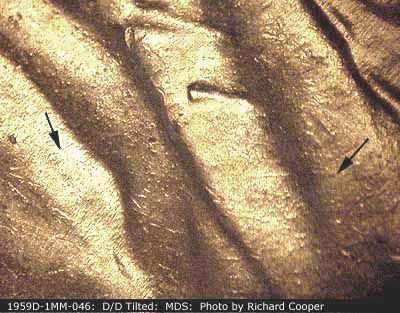 Die-stage B marker on 1959D•1MM•046 (1959 Repunched Mint Mark).