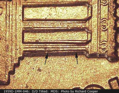 Die-stage B marker on 1959D•1MM•046 (1959 Repunched Mint Mark).