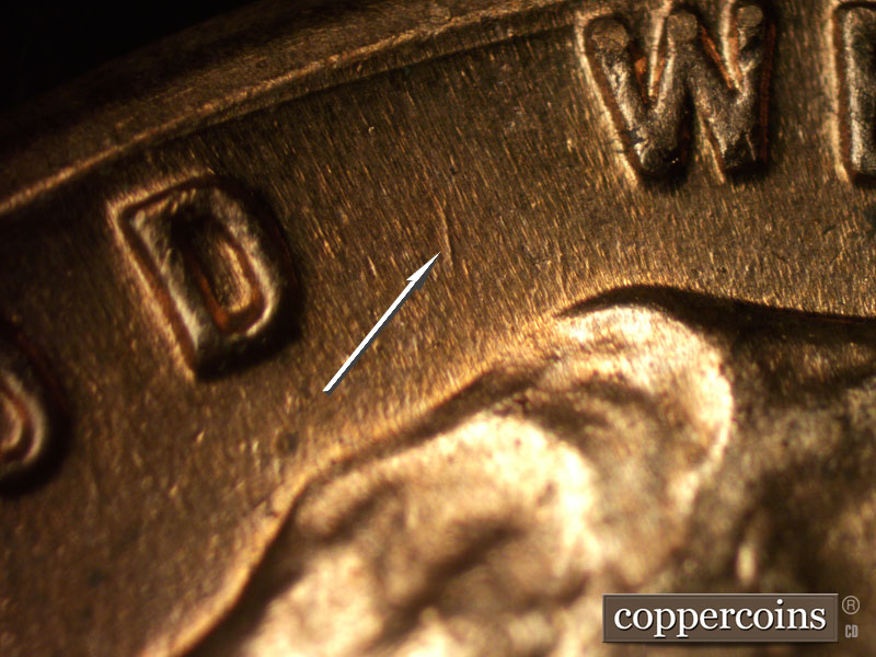 Die-stage B marker on 1959D•1MM•048 (1959 Repunched Mint Mark).