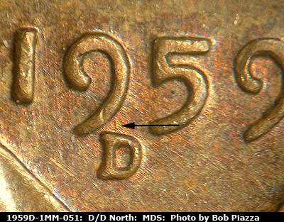 1959 Lincoln cent obverse, CopperCoins die 1959D•1MM•051.