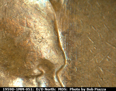 Die-stage B marker on 1959D•1MM•051 (1959 Repunched Mint Mark).
