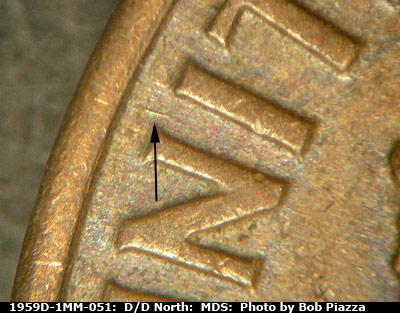 Die-stage B marker on 1959D•1MM•051 (1959 Repunched Mint Mark).