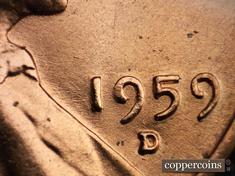 Die-stage B marker on 1959D•1MM•052 (1959 Repunched Mint Mark).