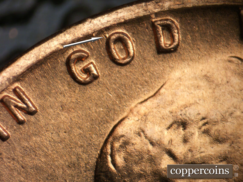 Die-stage B marker on 1959D•1MM•053 (1959 Repunched Mint Mark).