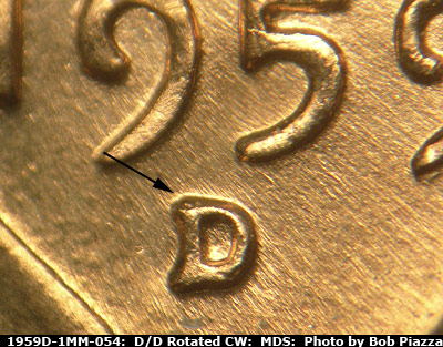 1959 Lincoln cent obverse, CopperCoins die 1959D•1MM•054.