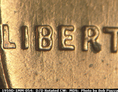 Die-stage B marker on 1959D•1MM•054 (1959 Repunched Mint Mark).