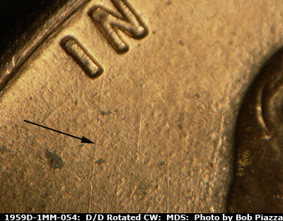 Die-stage B marker on 1959D•1MM•054 (1959 Repunched Mint Mark).