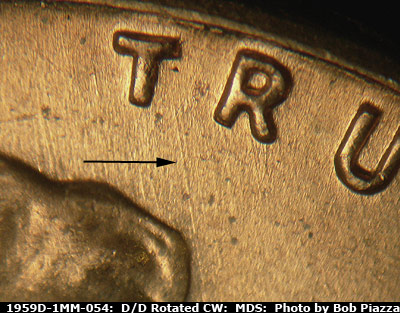 Die-stage B marker on 1959D•1MM•054 (1959 Repunched Mint Mark).