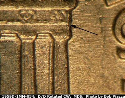 Die-stage B marker on 1959D•1MM•054 (1959 Repunched Mint Mark).